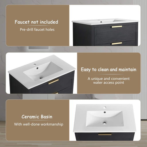 30 inch Bathroom Vanity With Sink and 2 Soft Close Drawers, Golden Handle-BVB01030BCTG-BL9075B Default -DTYStore