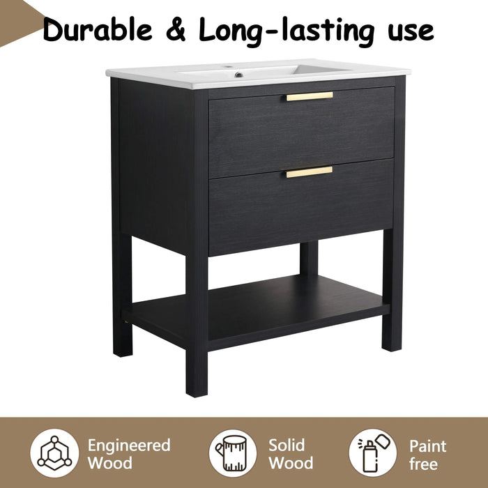 30 inch Bathroom Vanity With Sink and 2 Soft Close Drawers, Golden Handle-BVB01030BCTG-BL9075B Default -DTYStore