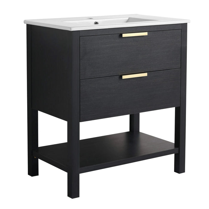 30 inch Bathroom Vanity With Sink and 2 Soft Close Drawers, Golden Handle-BVB01030BCTG-BL9075B Default -DTYStore