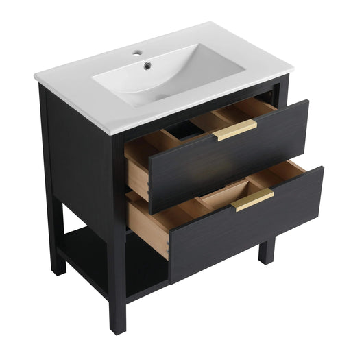 30 inch Bathroom Vanity With Sink and 2 Soft Close Drawers, Golden Handle-BVB01030BCTG-BL9075B Default -DTYStore