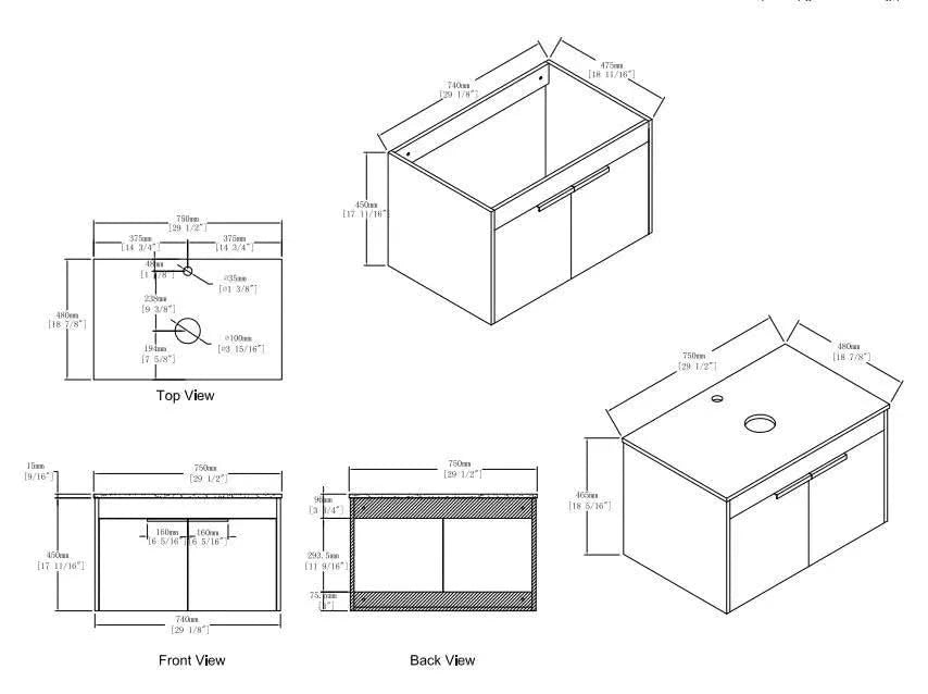 30 inch Bathroom Vanity Without Top Default -DTYStore