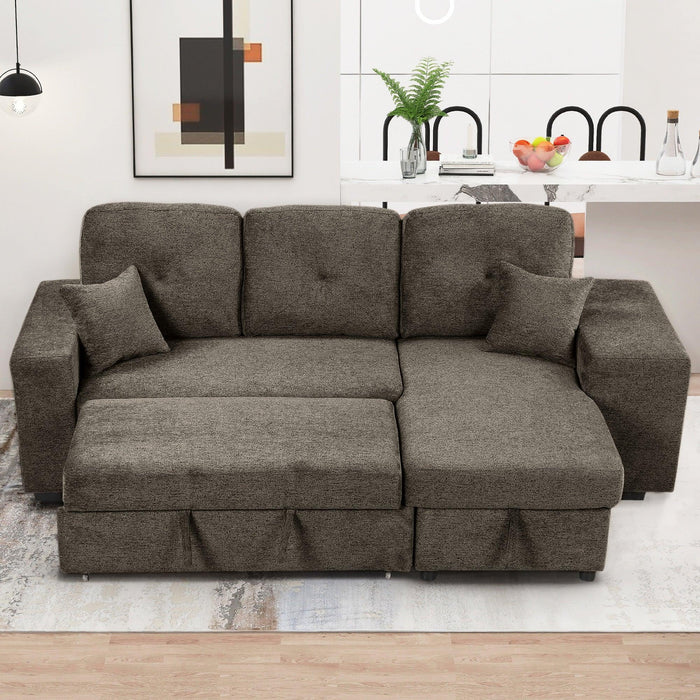 Reversible Sleeper Sectional Sofa Bed with Side Shelf and 2 Stools,Pull-Out L-Shaped Sofa Bed,Corner Sofa-Bed with Storage Chaise Left/Right Hande for Living Room,Knox Charcoal - DTYStore