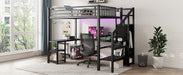 Metal Full Loft Bed with Wardrobe and LED Light, Full Size Loft Bed with L Shaped Desk and USB for Kids Teens Adults, Black(Expect arrived on 2025/2/20) - DTYStore