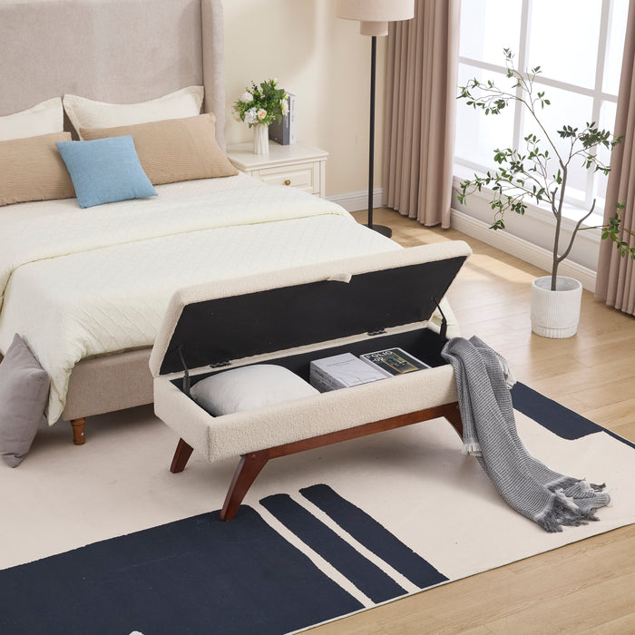 COOLMORE Teddy wool fabric, solid wood feet for solid weighing, and bed end stool with storage function