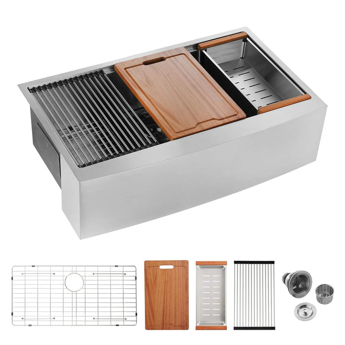 30x22x10'Farmhouse Apron Single Bowl Stainless Steel Kitchen Sink with Workstation Default -DTYStore