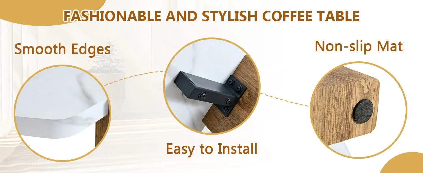 31-inch modern-style hexagonal coffee table,with white marble surface W1151138529 Default -DTYStore