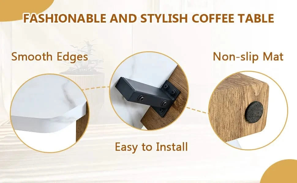 31-inch modern-style hexagonal coffee table,with white marble surface W1151138529 Default -DTYStore