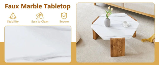 31-inch modern-style hexagonal coffee table,with white marble surface W1151138529 Default -DTYStore