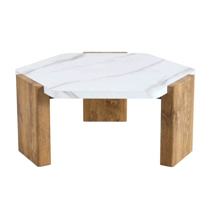 31-inch modern-style hexagonal coffee table,with white marble surface W1151138529 Default -DTYStore