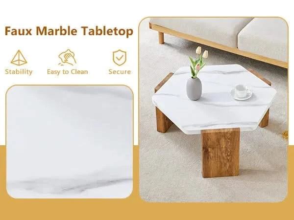 31-inch modern-style hexagonal coffee table,with white marble surface W1151138529 Default -DTYStore