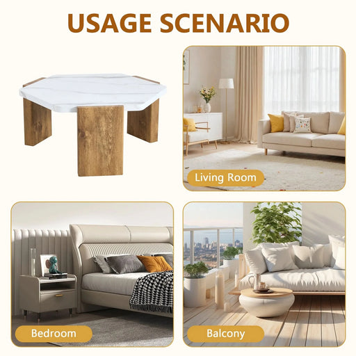 31-inch modern-style hexagonal coffee table,with white marble surface W1151138529 Default -DTYStore