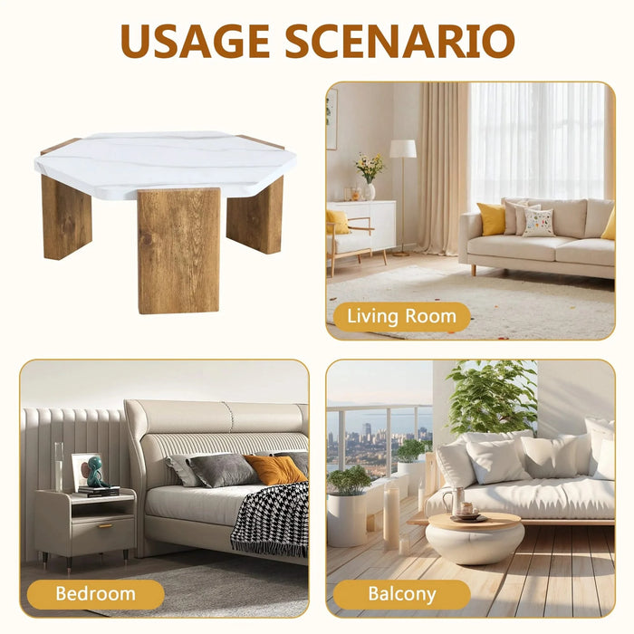 31-inch modern-style hexagonal coffee table,with white marble surface W1151138529 Default -DTYStore