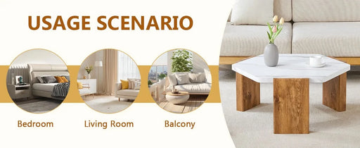 31-inch modern-style hexagonal coffee table,with white marble surface W1151138529 Default -DTYStore