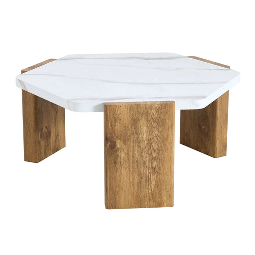 31-inch modern-style hexagonal coffee table,with white marble surface W1151138529 Default -DTYStore