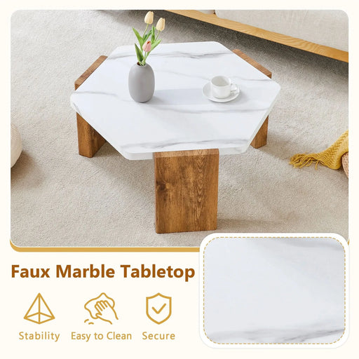 31-inch modern-style hexagonal coffee table,with white marble surface W1151138529 Default -DTYStore