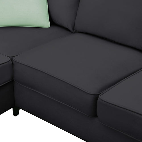 Modern Black L Shape Fabric Sectional Sofa with Ottoman and Pillows, 112*87 Inches, 7 Seats - Image 23