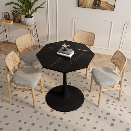 31.50'Modern Octagonal Coffee Table with Printed Black Marble Table Top,Metal Base, for Dining Room, Kitchen, Living Room Default -DTYStore