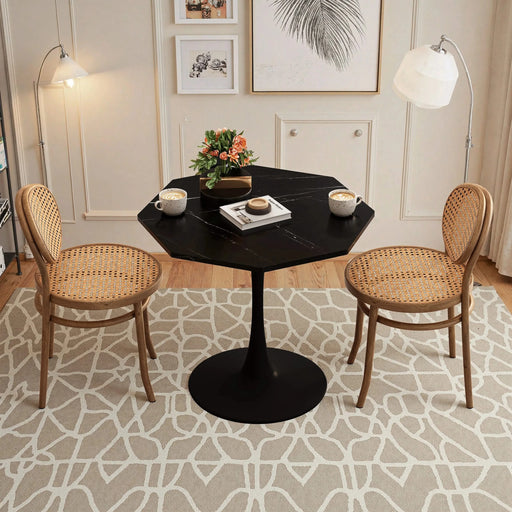 31.50'Modern Octagonal Coffee Table with Printed Black Marble Table Top,Metal Base, for Dining Room, Kitchen, Living Room Default -DTYStore