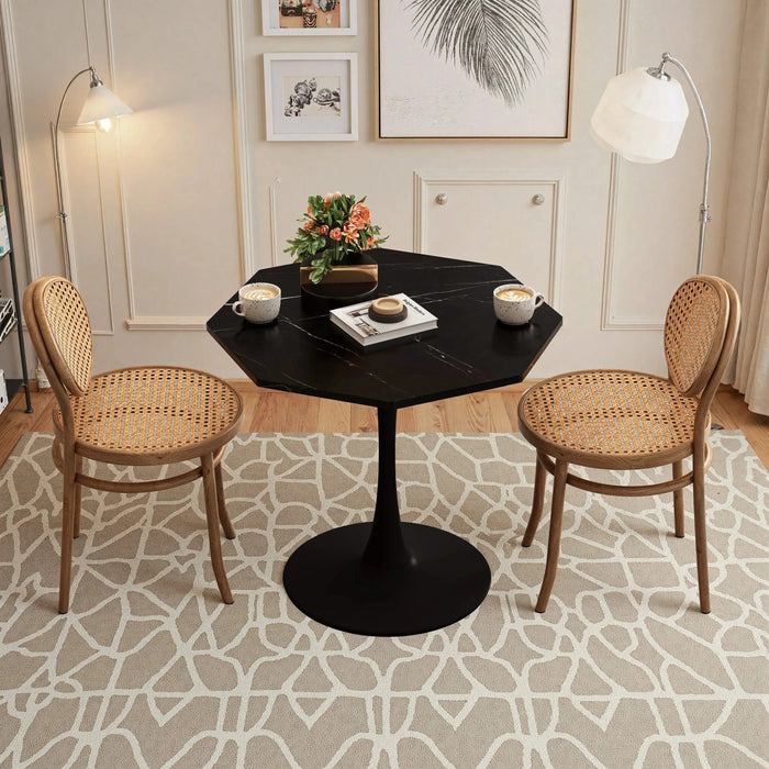 31.50'Modern Octagonal Coffee Table with Printed Black Marble Table Top,Metal Base, for Dining Room, Kitchen, Living Room Default -DTYStore