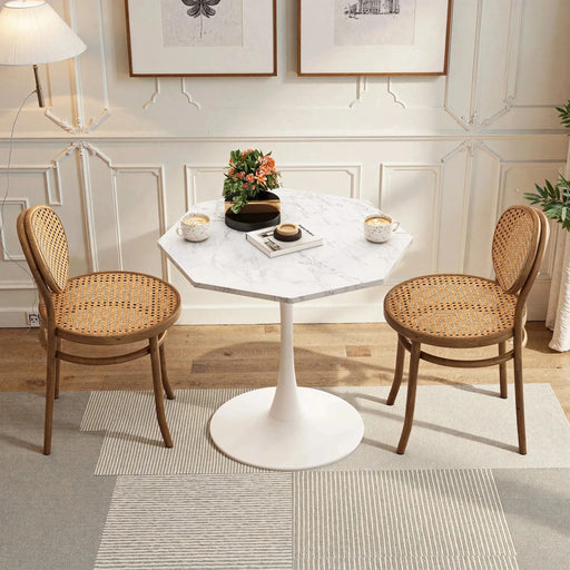 31.50'Modern Octagonal Coffee Table with Printed White Marble Table Top,Metal Base, for Dining Room, Kitchen, Living Room Default -DTYStore