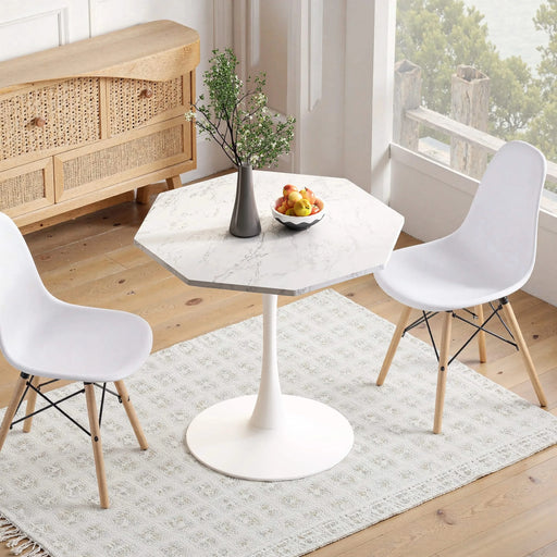 31.50'Modern Octagonal Coffee Table with Printed White Marble Table Top,Metal Base, for Dining Room, Kitchen, Living Room Default -DTYStore