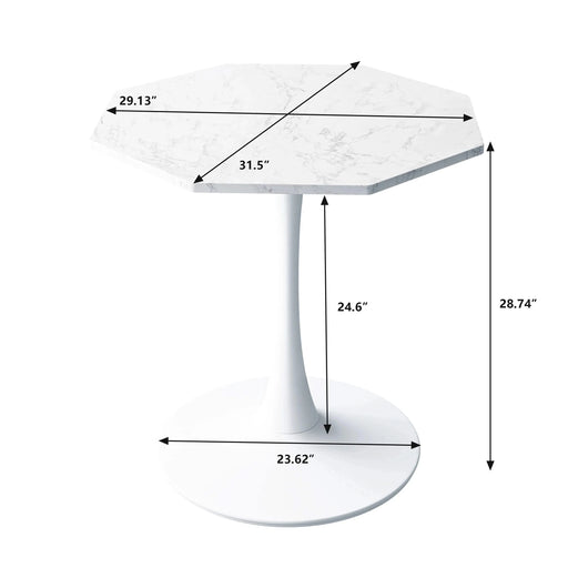 31.50'Modern Octagonal Coffee Table with Printed White Marble Table Top,Metal Base, for Dining Room, Kitchen, Living Room Default -DTYStore