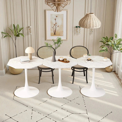 31.50'Modern Octagonal Coffee Table with Printed White Marble Table Top,Metal Base, for Dining Room, Kitchen, Living Room Default -DTYStore