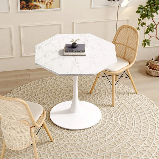 31.50'Modern Octagonal Coffee Table with Printed White Marble Table Top,Metal Base, for Dining Room, Kitchen, Living Room Default -DTYStore