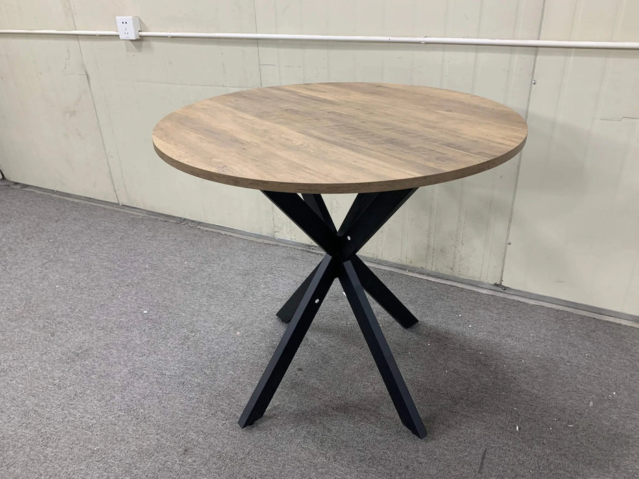 31.5 Inch Round Dining Table, Small Circle Kitchen Table with Metal Black Legs for 2-4 people,Modern Dining Room Table, Brown (only table) Default -DTYStore