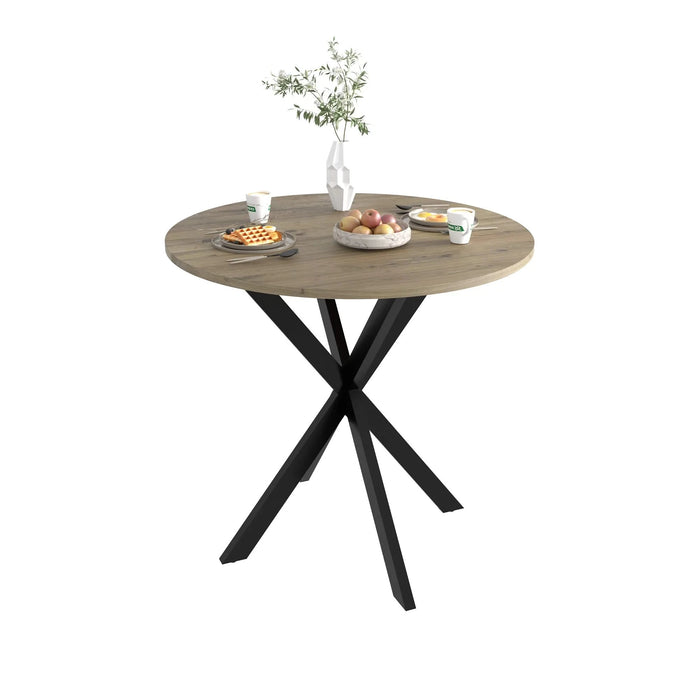 31.5 Inch Round Dining Table, Small Circle Kitchen Table with Metal Black Legs for 2-4 people,Modern Dining Room Table, Brown (only table) Default -DTYStore