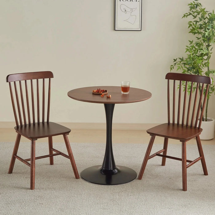 31.5 'round dining table for 2-4 people with walnut top, mid-century walnut tulip kitchen table, pedestal table for small home office living room Default -DTYStore