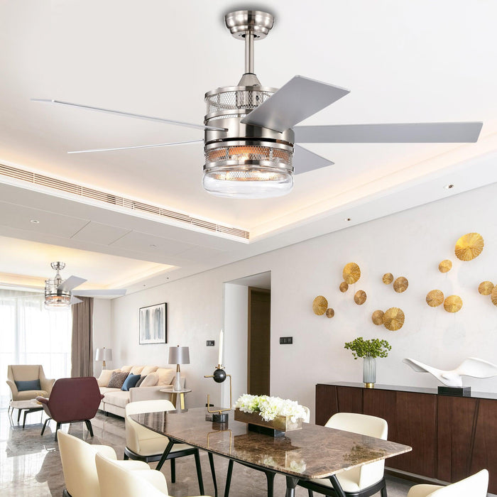 52-inch 5-blade Plywood Blades Ceiling Fan ,Dual Lamp Shade Ceiling Fan with Remote Control (Optional Remote) - Satin Nickel - DTYStore