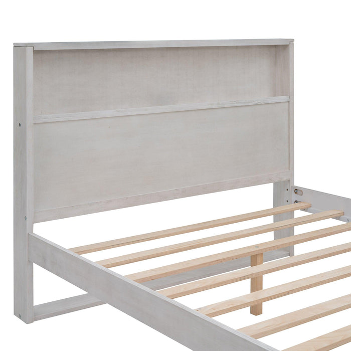 Platform Bed with Storage Headboard,Sockets and USB Ports,Full Size Platform Bed,Antique White - DTYStore