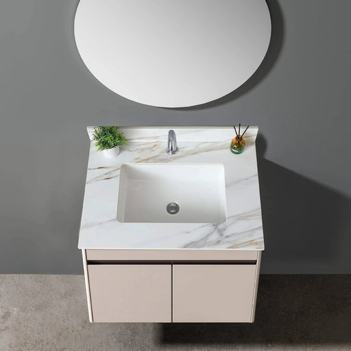31 Inches Elegant Carrara White Marble Vanity Top with Undermount Sink and Backsplash, Sintered Stone Default -DTYStore