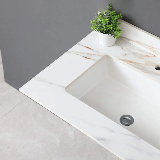 31 Inches Elegant Carrara White Marble Vanity Top with Undermount Sink and Backsplash, Sintered Stone Default -DTYStore