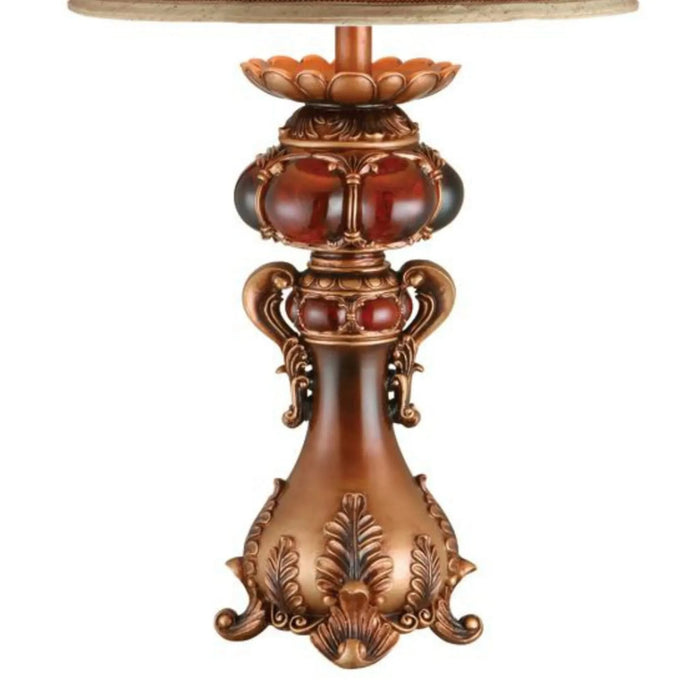 31' Tall Polyresin Table Lamp with Red and Brown finish, Linen Shade Default -DTYStore