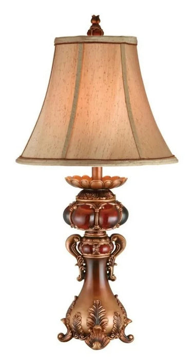 31' Tall Polyresin Table Lamp with Red and Brown finish, Linen Shade Default -DTYStore