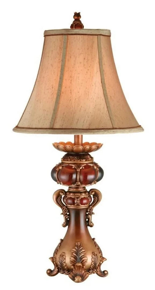 31' Tall Polyresin Table Lamp with Red and Brown finish, Linen Shade Default -DTYStore