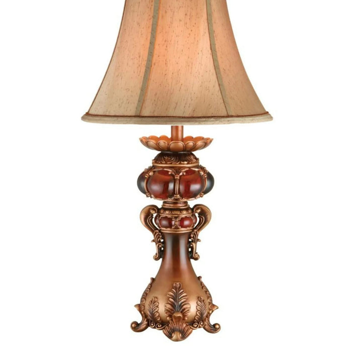 31' Tall Polyresin Table Lamp with Red and Brown finish, Linen Shade Default -DTYStore