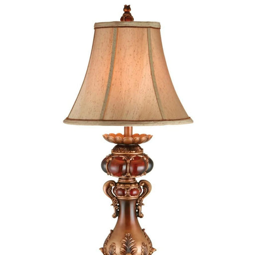 31' Tall Polyresin Table Lamp with Red and Brown finish, Linen Shade Default -DTYStore