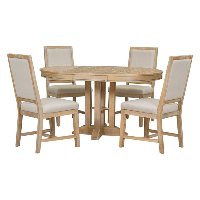 5-Piece Extendable Round Dining Set with Upholstered Chairs for Kitchen, Dining Room - DTYStore