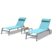 Patio Chaise Lounge Set, 3 Pieces Aluminum Adjustable Pool Lounge Chairs Textilene Sunbathing Recliner with Headrest (Lake Blue,2 Lounge Chairs +1 Table) - DTYStore