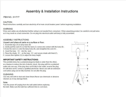 32-37'H Adjustable Tripod Table Lamp - Brushed Gold Default -DTYStore