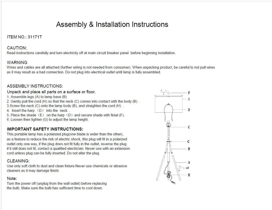 32-37'H Adjustable Tripod Table Lamp Default -DTYStore