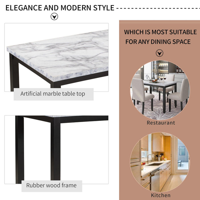 Faux Marble 5-Piece Dining Set Table with 4 Thicken Cushion Dining Chairs Home Furniture, White/Beige+Black - DTYStore