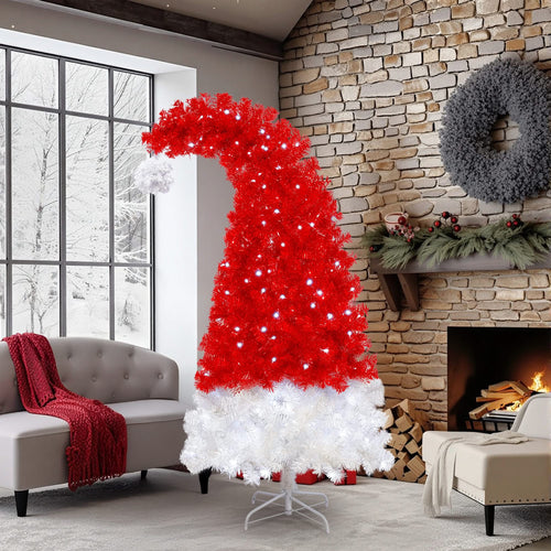 6FT Artificial Christmas Tree with LED Light, Santa's Hat Shape Artificial Whimsical Xmas Tree with 1050 Tip, Curved Xmax Tree - Image 2