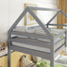 Twin over Twin Rubber Wood Floor Bunk Bed, with ladder,Guardrails,House-Shaped-Bunk Bed,Grey - DTYStore