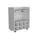 32' H white bar- coffee cart, Kitchen or living room cabinet storage with 4 wheels, with 8 bottle racks, a central shelf covered by 1 glass door, ideal for storing glasses and snacks Default -DTYStore