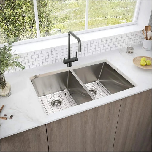32' L X 19' W Undermount Double Bowl 16 Gauge 304 Stainless Steel Kitchen Sink (Sink Only) Default -DTYStore