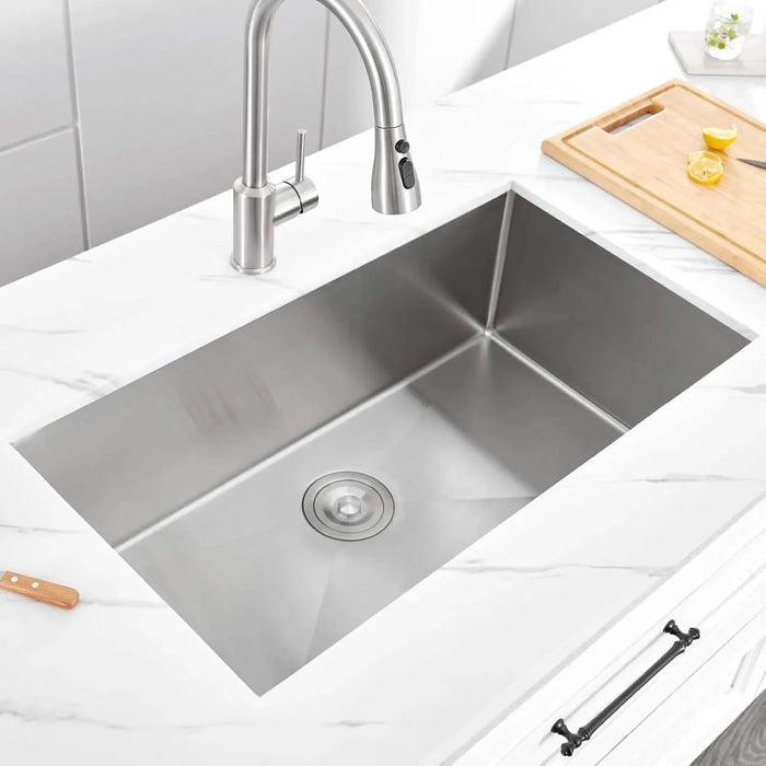 32' L X 19' W Undermount Single Bowl 18 Gauge 304 Stainless Steel Kitchen Sink (Sink Only) Default -DTYStore